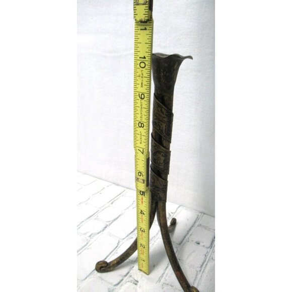 Pair of 10" Metal Candle Holders Wrapped in Poinsettia Flower Design Metal Band - Picture 7 of 7